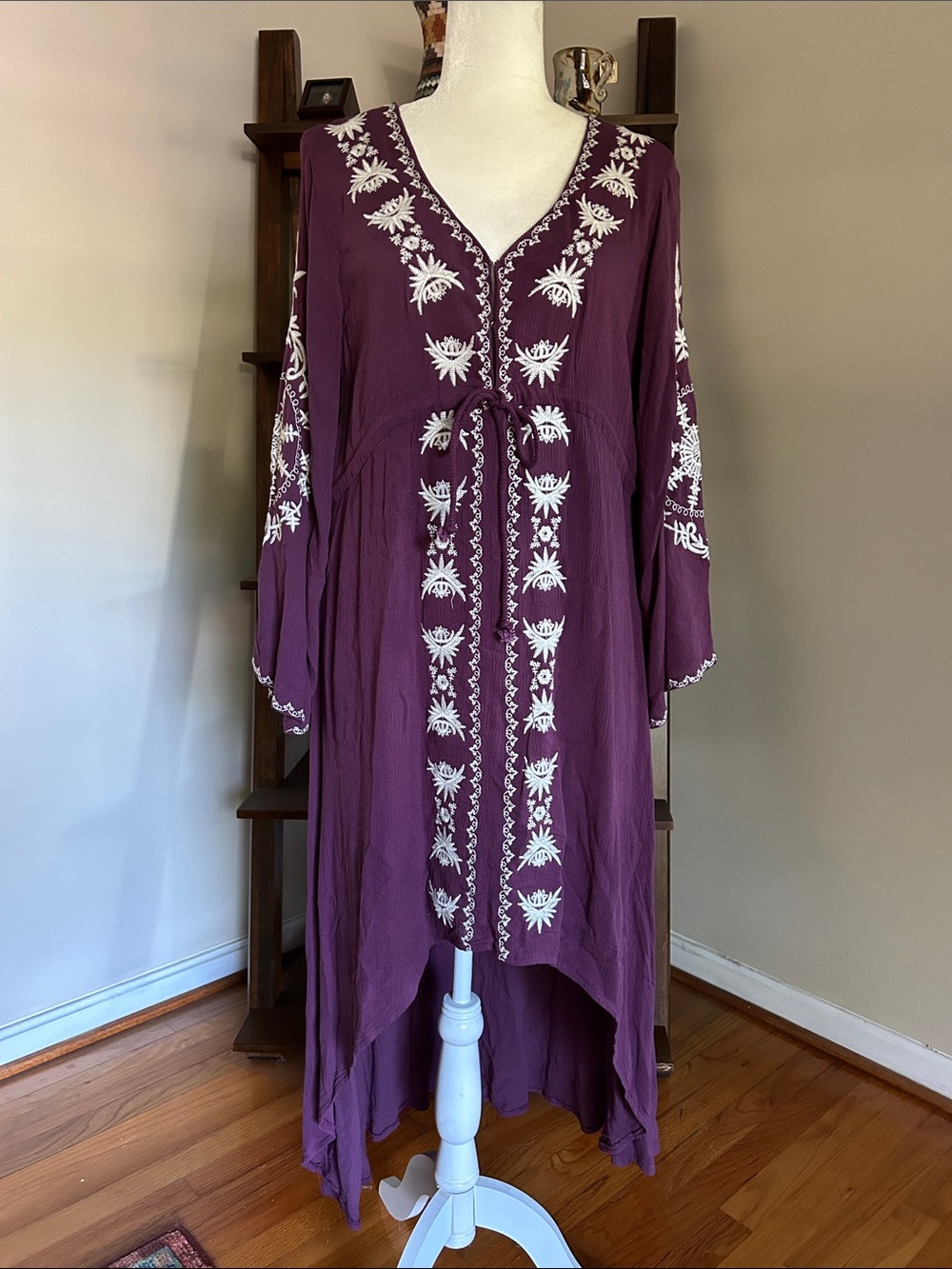 Embroidered High-Low Dress in Plum